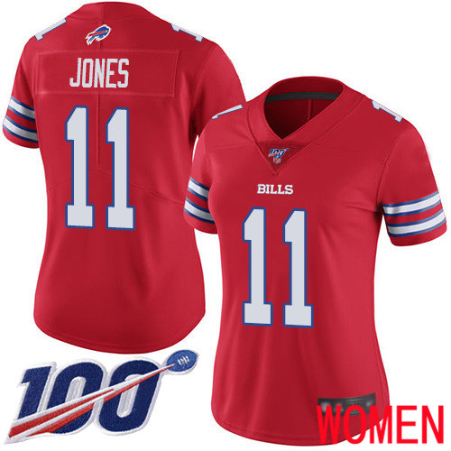 Women Buffalo Bills 11 Zay Jones Limited Red Rush Vapor Untouchable 100th Season NFL Jersey